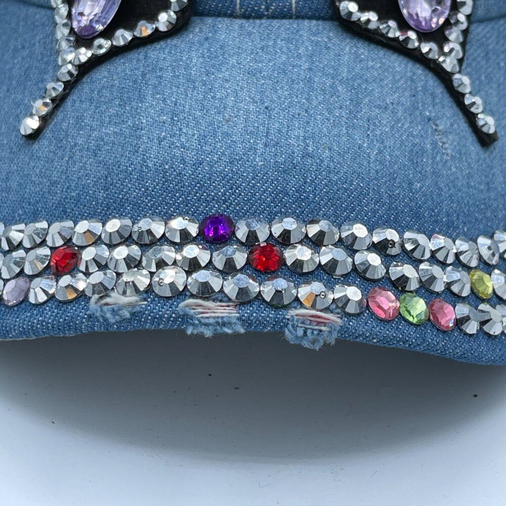 Alabama Girl Denim Butterfly Rhinestone Hat Y2K Bling Adjustable Cap - Picture 3 of 10